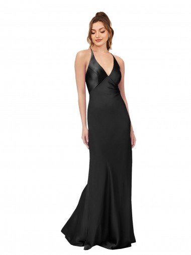 Cheap Cowl Back V-Neck Silky Satin Prom Dress UK