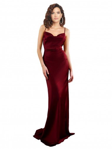 Cheap Cowl Neck Long Criss Cross Open Back Silky Satin Prom Dress UK