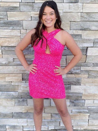Cheap Halter Sleeveless Short Velvet Sequin Cocktail Prom Dress UK